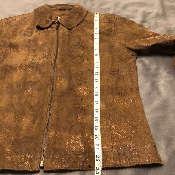 Chico’s 0 Brown Snakeskin Look Suede Jacket Woman Size 4 Zipper Front Lined - Picture 7 of 8